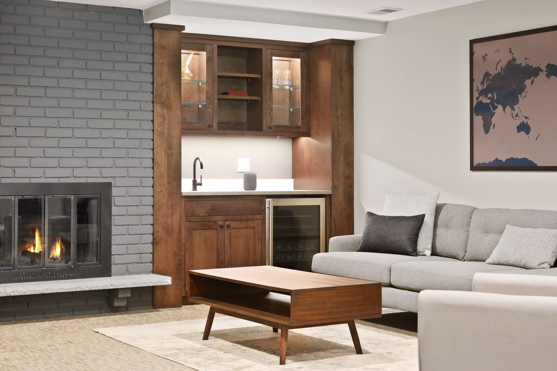 close up image of wet bar in lower level entertainment room